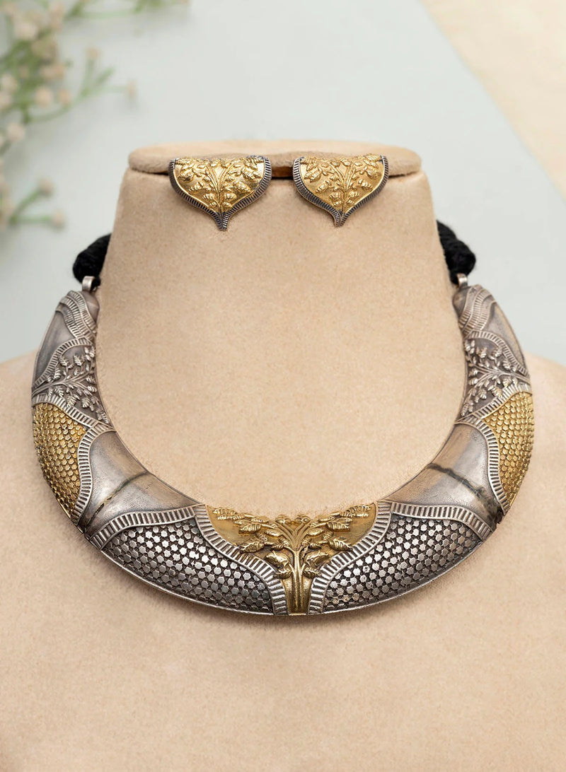 Dual Tone Oxidised Brass Necklace Set