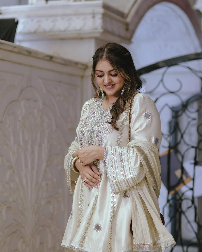 Crepe Organza Silk Embroidered Kurta Set