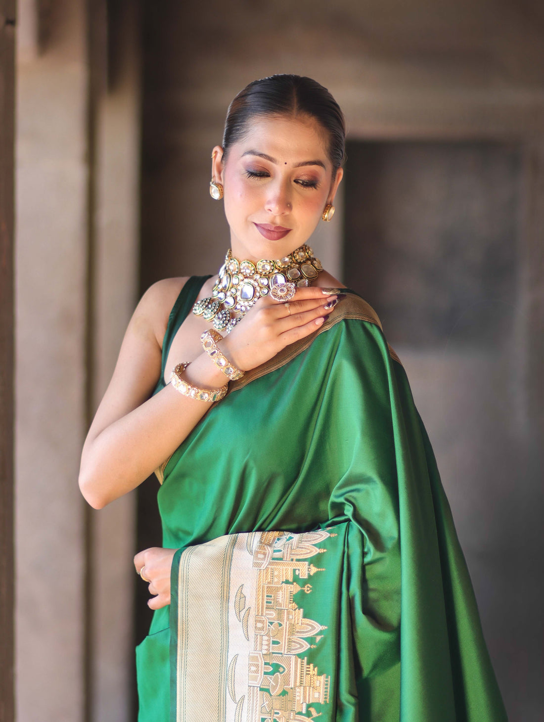Handloom Semi Kathan Silk Saree with Ganga Ghat Border
