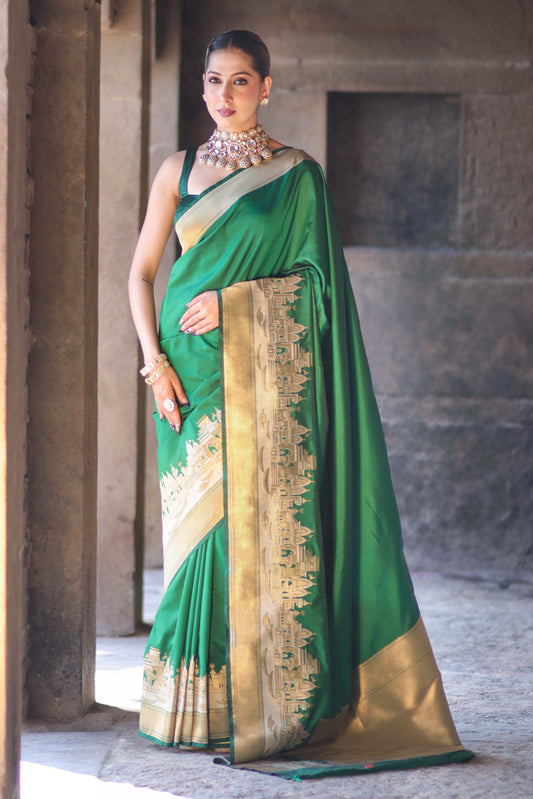 Handloom Semi Kathan Silk Saree with Ganga Ghat Border
