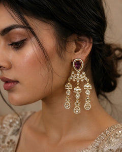 Royal Amethyst Zircon Polki Chandelier Earrings