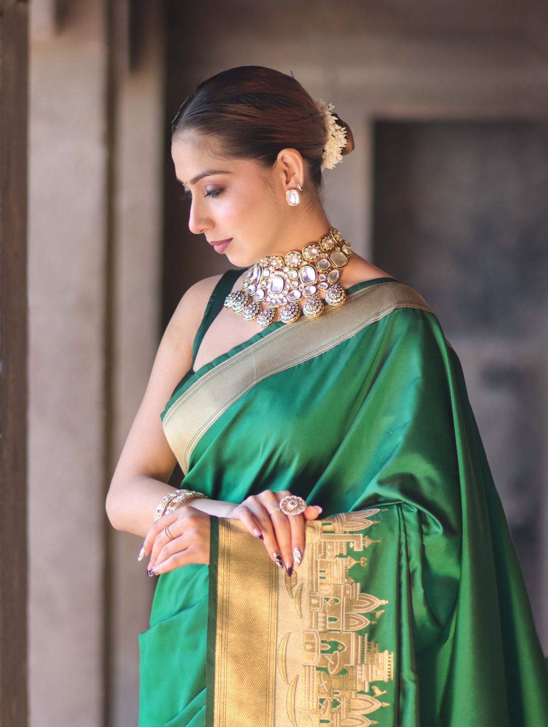 Handloom Semi Kathan Silk Saree with Ganga Ghat Border
