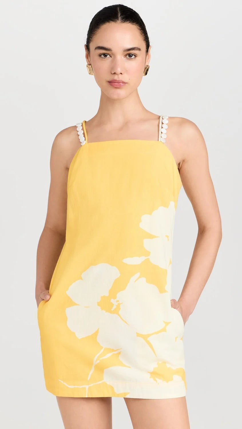 Yellow Cotton Floral Print Dress