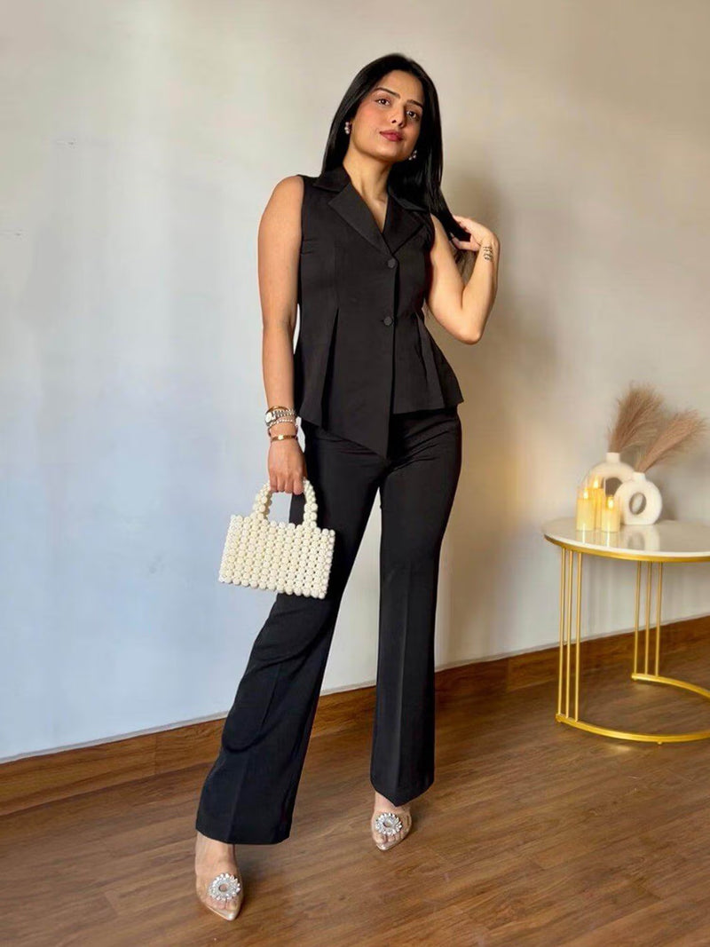 Black Crepe Asymmetrical Fitted Co-Ord Set