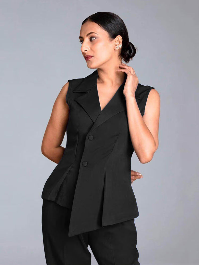 Black Crepe Asymmetrical Fitted Co-Ord Set