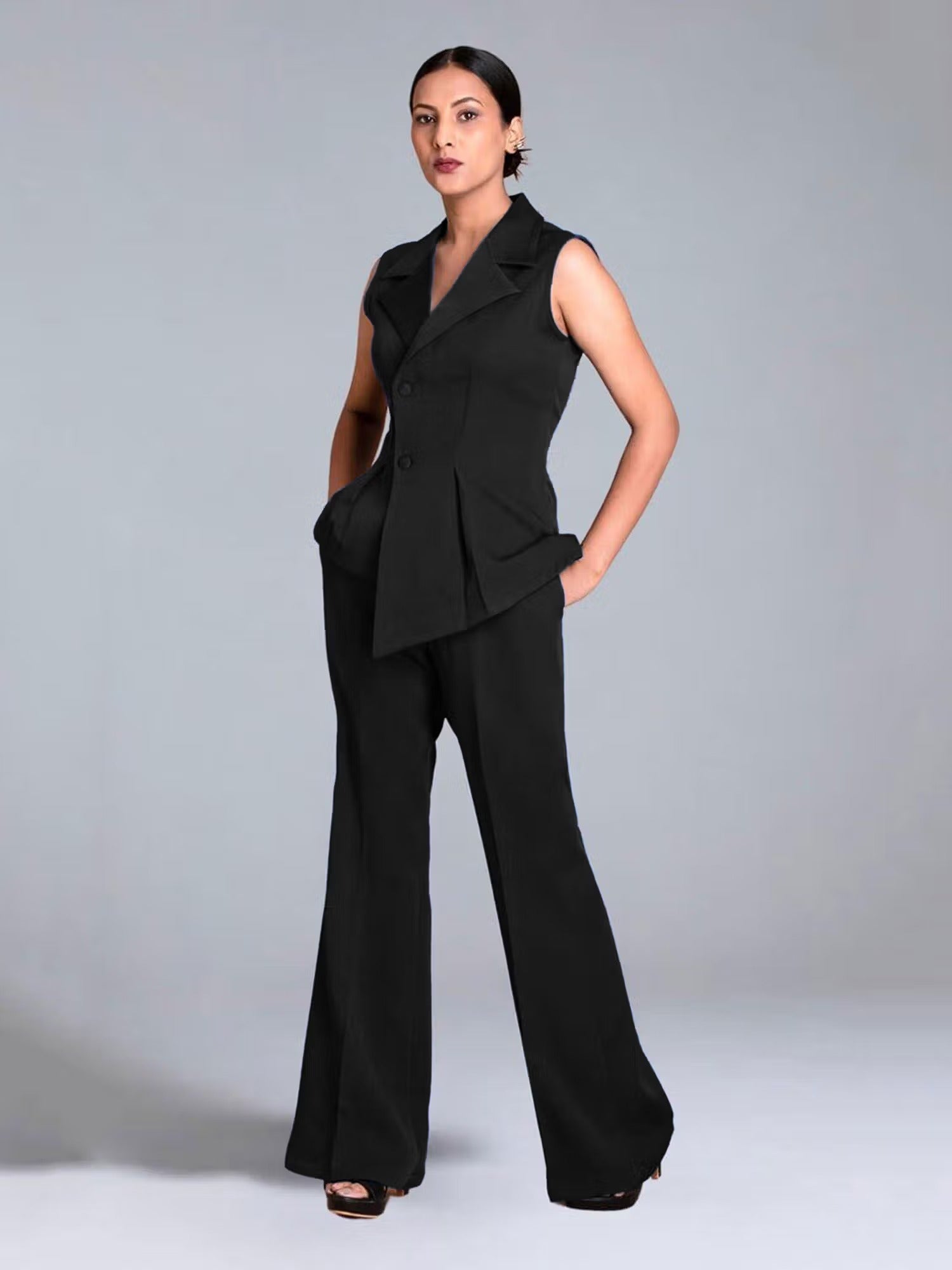 Black Crepe Asymmetrical Fitted Co-Ord Set