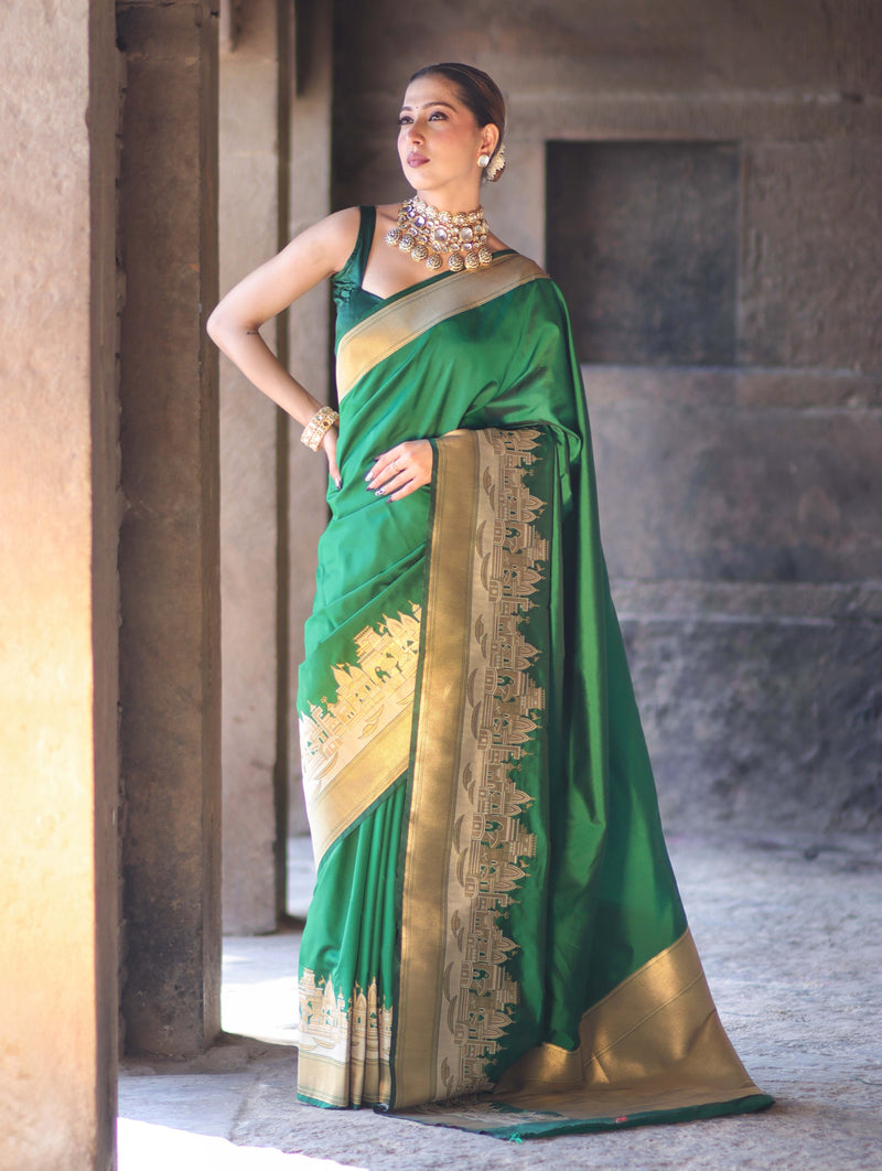Handloom Semi Kathan Silk Saree with Ganga Ghat Border