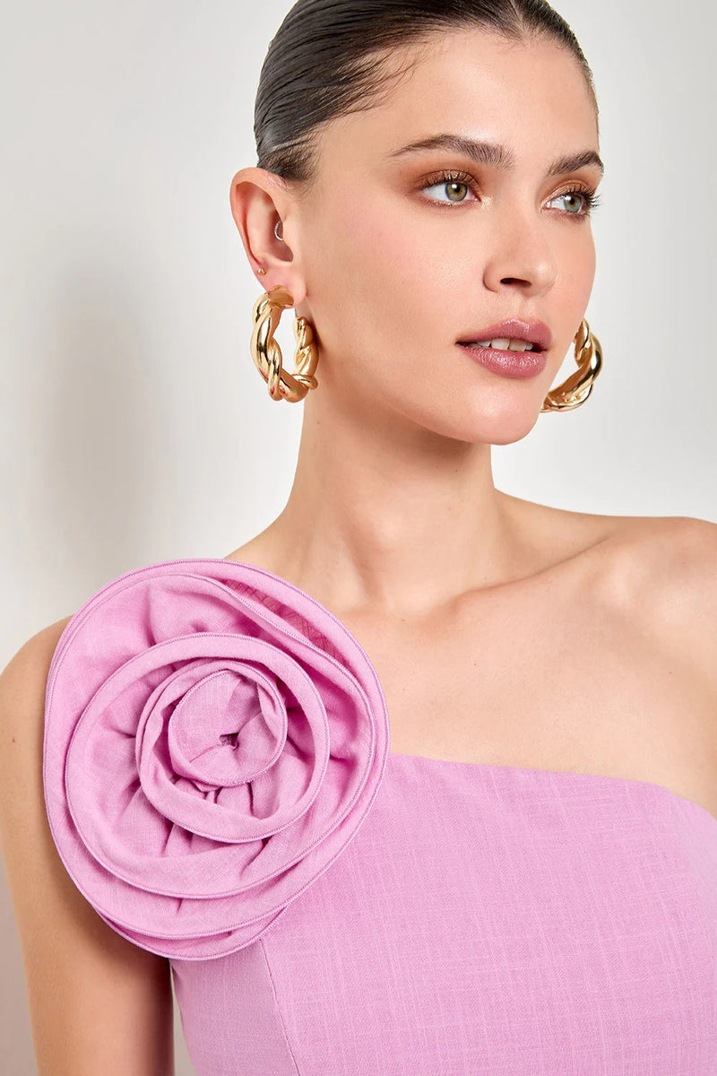 Pink Poplin One-Shoulder Wrap Dress