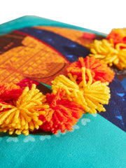 Blue Orange Flower Vendor Cushion Cover