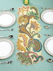 Yellow Green Beaded Floral Table Runner