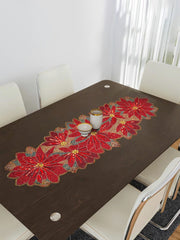 Maroon Brown Beaded Floral Table Runner