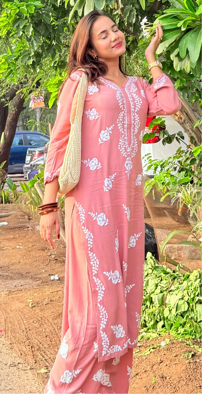 Blush Noor Chikankari Kurta Set