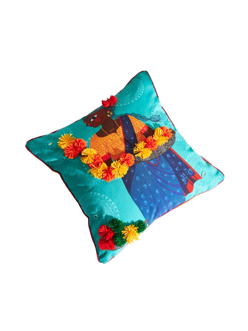 Blue Orange Flower Vendor Cushion Cover