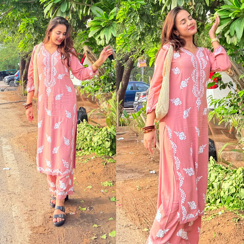 Blush Noor Chikankari Kurta Set
