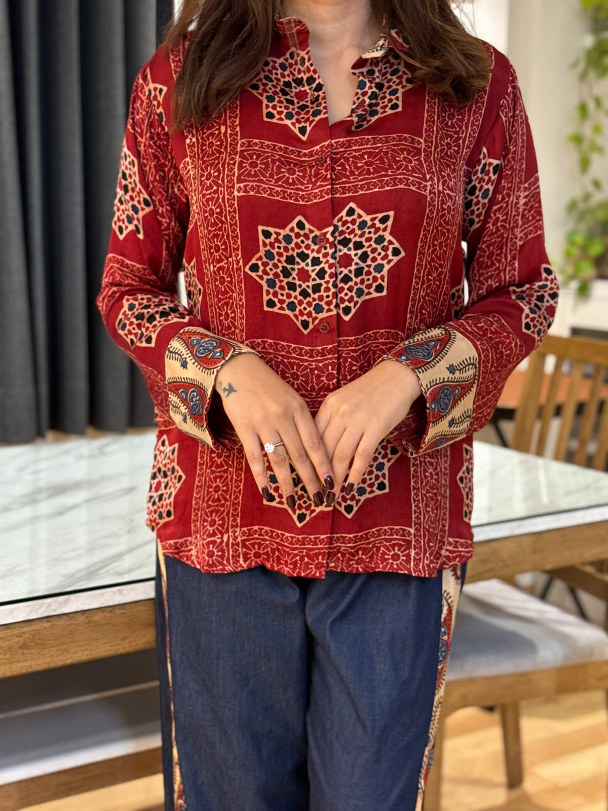 Modal Satin Ajrakh Maldhari Heritage Shirt