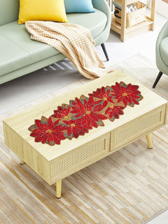 Maroon Brown Beaded Floral Table Runner