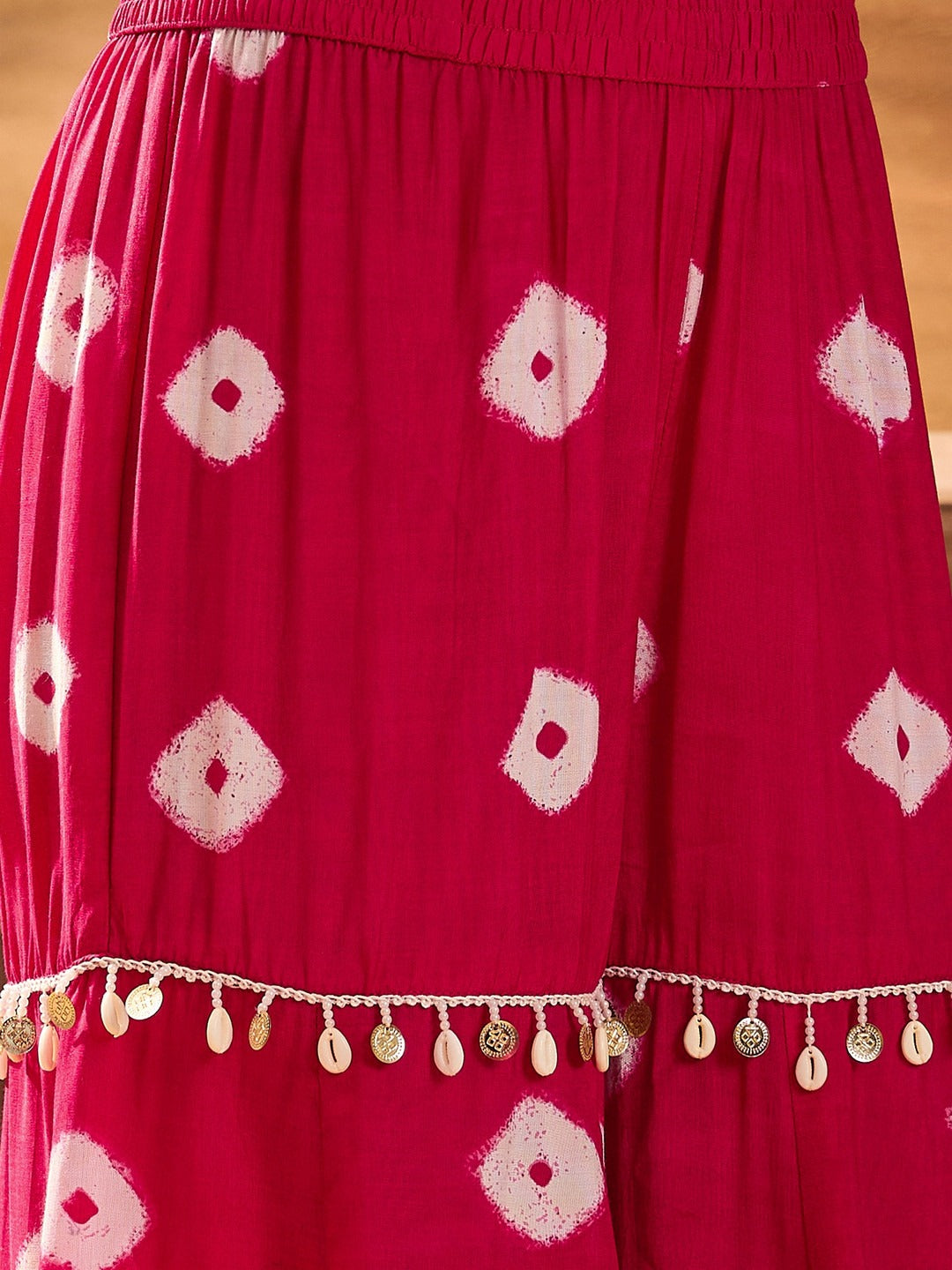 Viscose Rayon Bandhej Kaftan Sharara Set