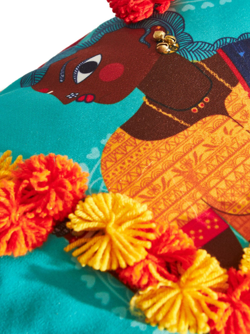 Blue Orange Flower Vendor Cushion Cover