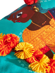 Blue Orange Flower Vendor Cushion Cover