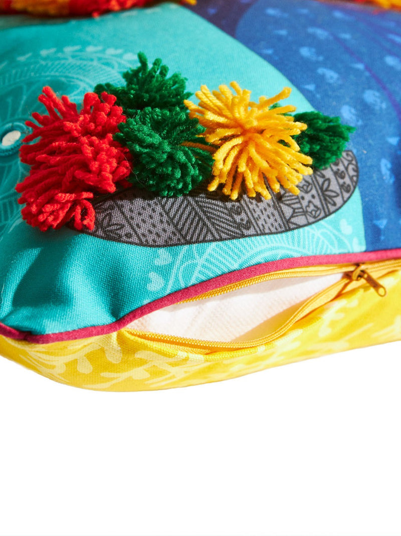 Blue Orange Flower Vendor Cushion Cover