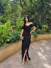 Black Lycra Ruffle Dress