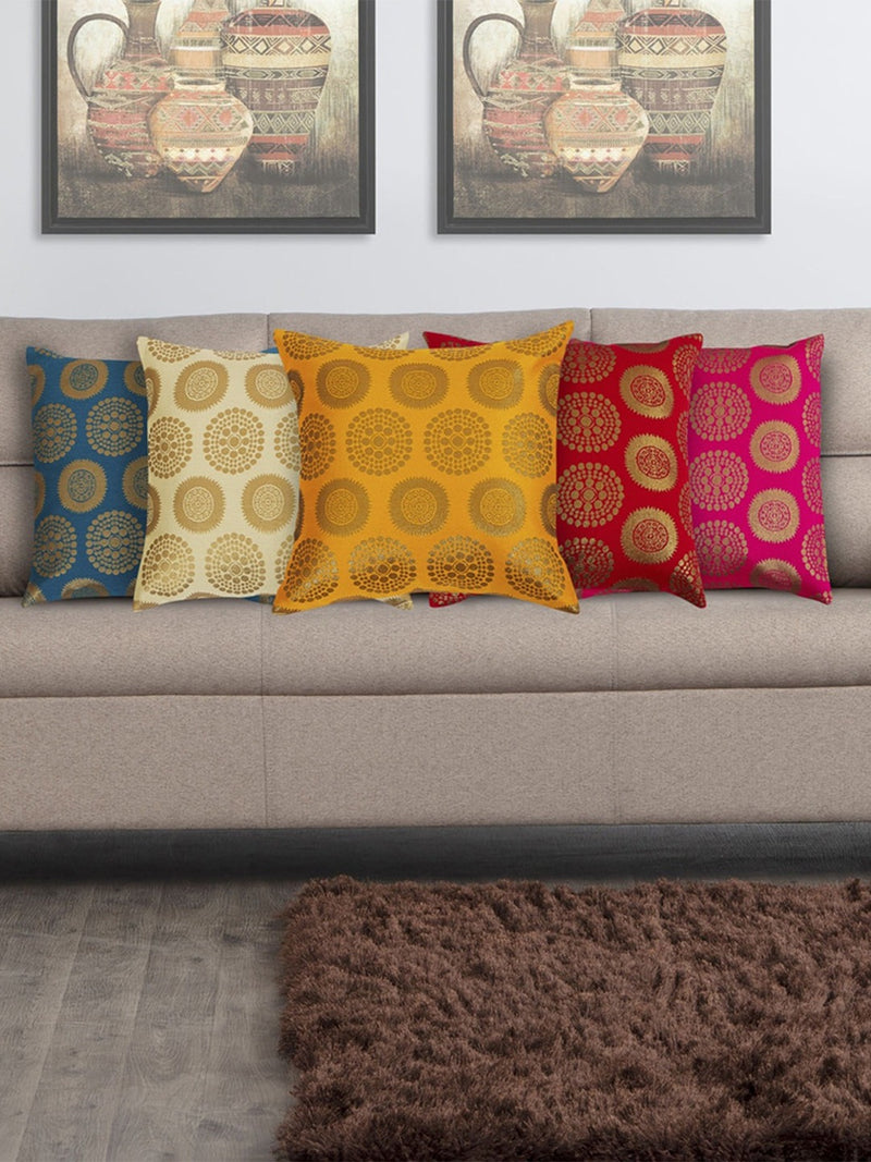 Multicoloured Zari Ethnic 5-Piece Cushion Covers