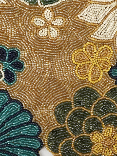Green Beige Beaded Floral Table Runner