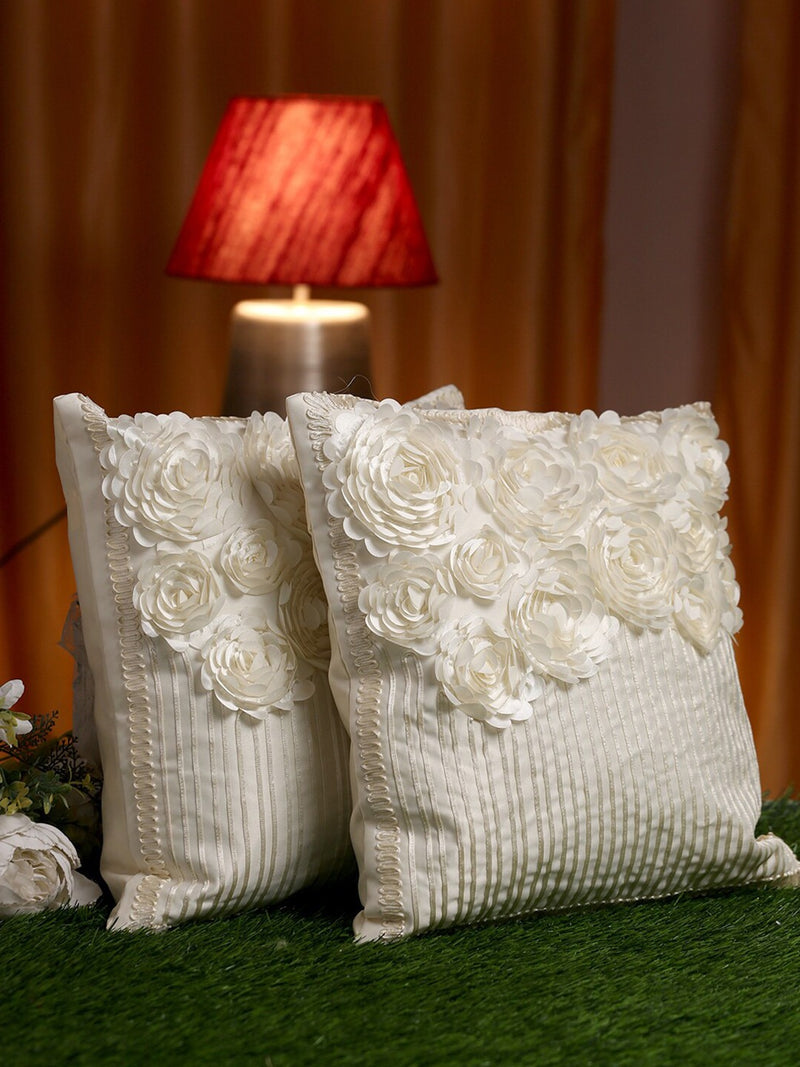 Off White Embellished 2-Piece Cushion Covers