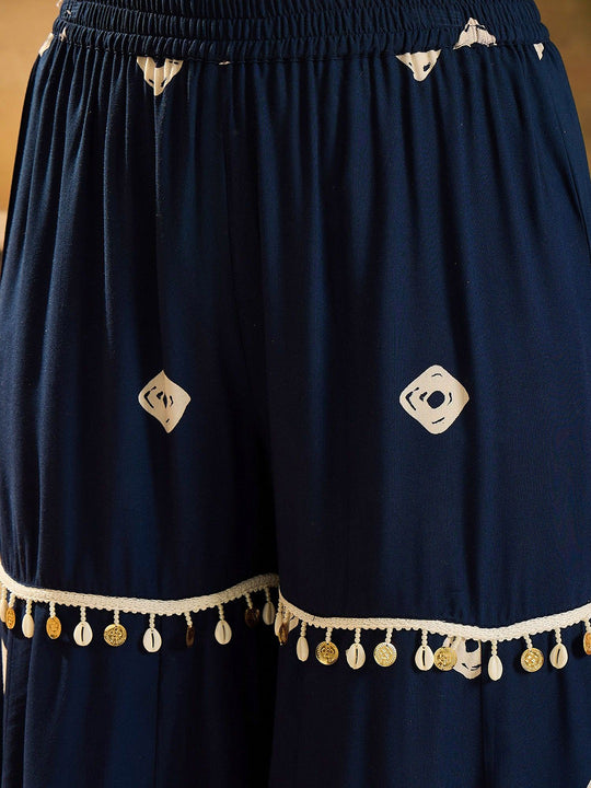 Rayon Blue Beige Bandhej Kaftan Set