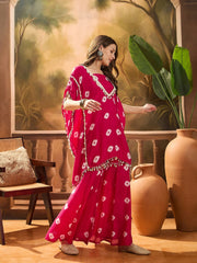 Viscose Rayon Bandhej Kaftan Sharara Set
