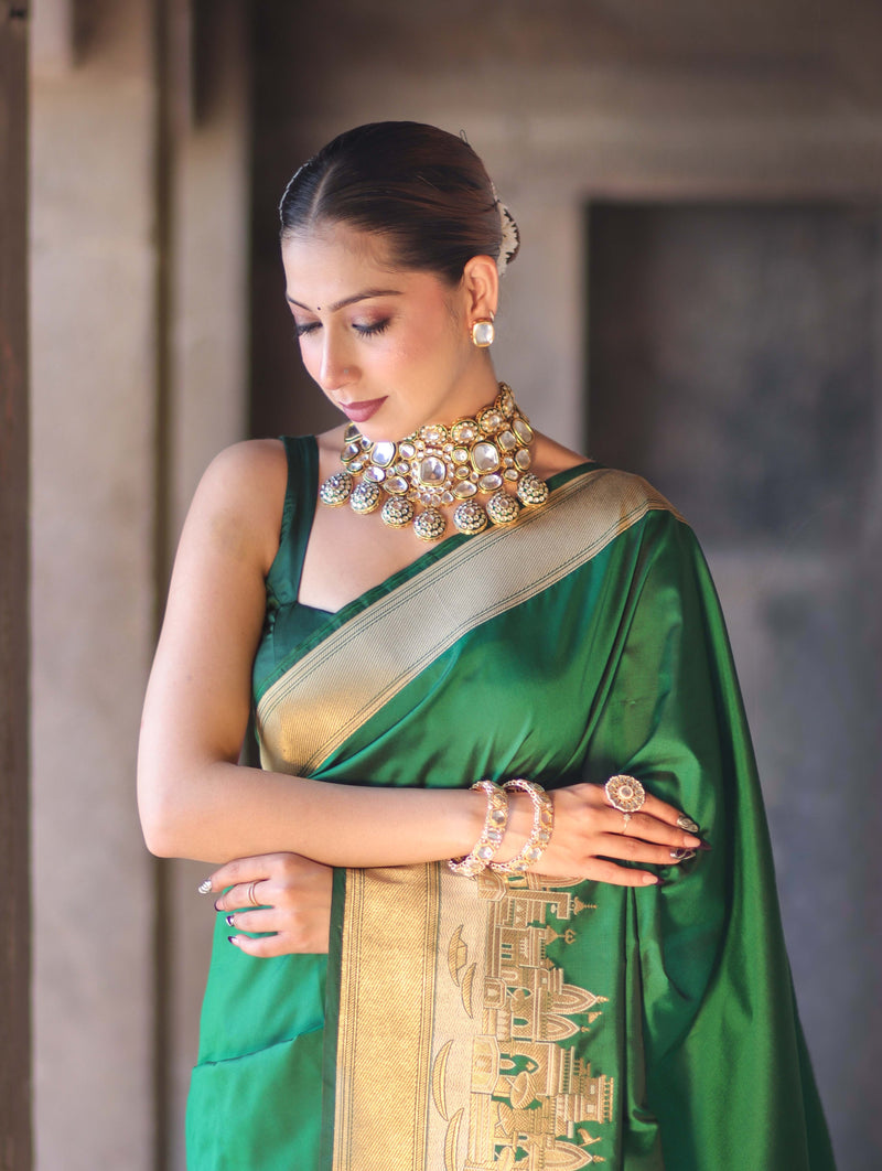 Handloom Semi Kathan Silk Saree with Ganga Ghat Border