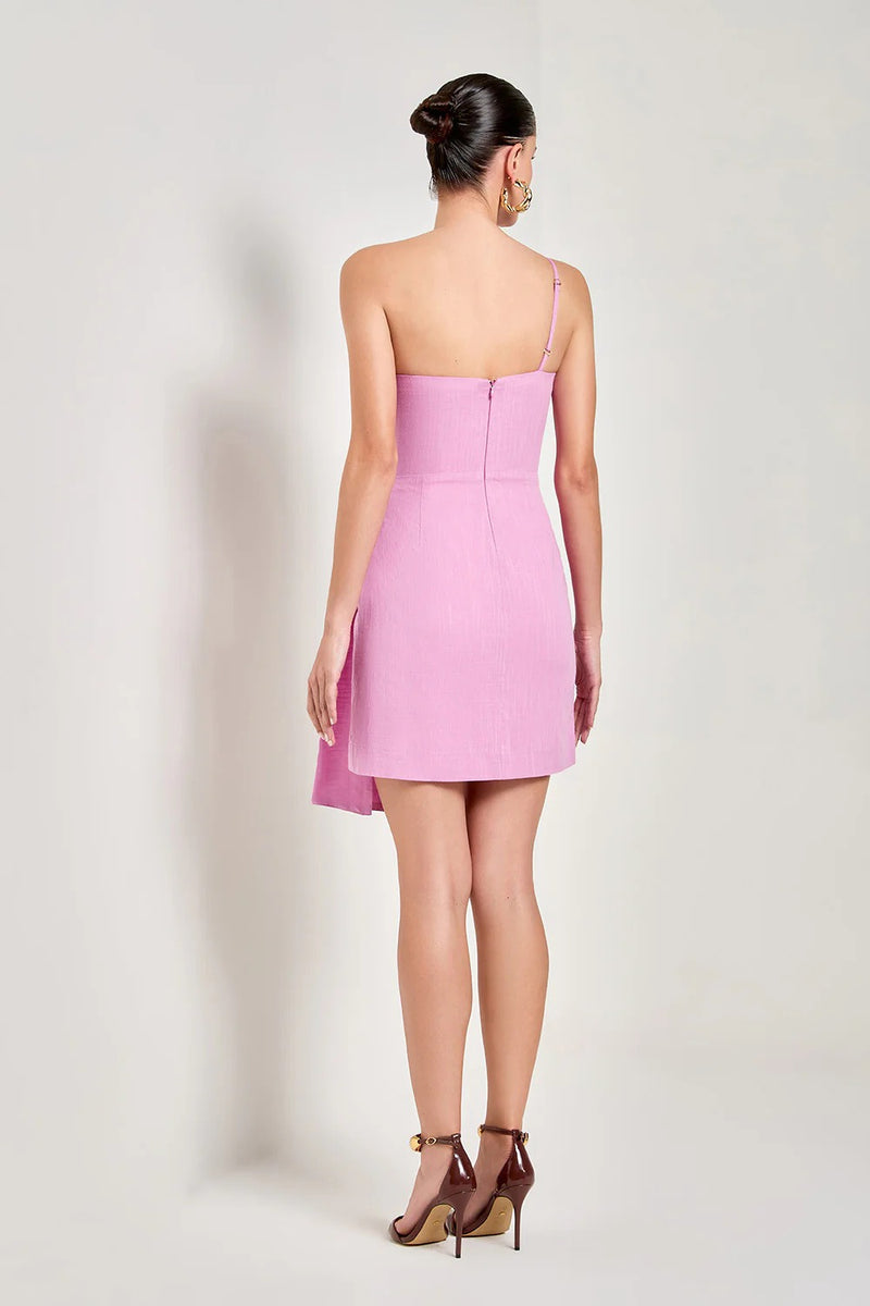Pink Poplin One-Shoulder Wrap Dress
