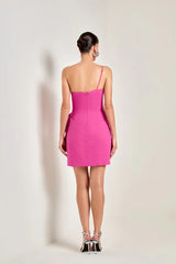 Pink Poplin One-Shoulder Wrap Dress