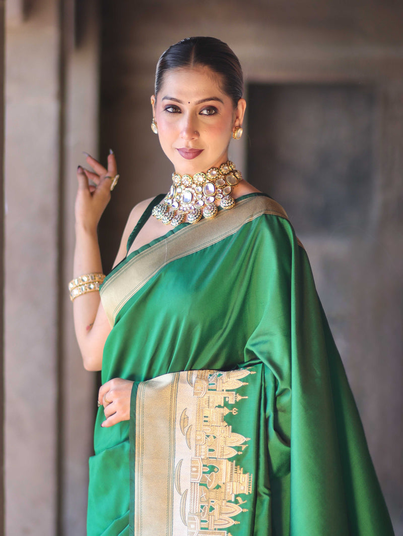 Handloom Semi Kathan Silk Saree with Ganga Ghat Border