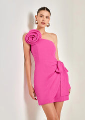 Pink Poplin One-Shoulder Wrap Dress