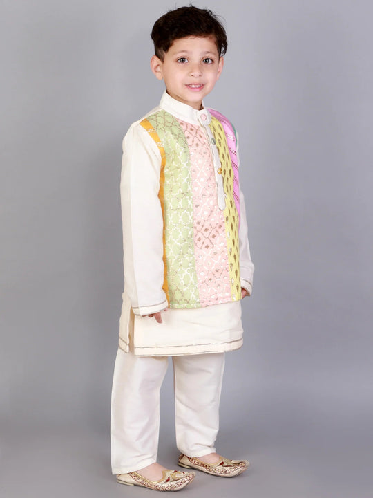 Off White Cotton Silk Ethnic Kurta Set