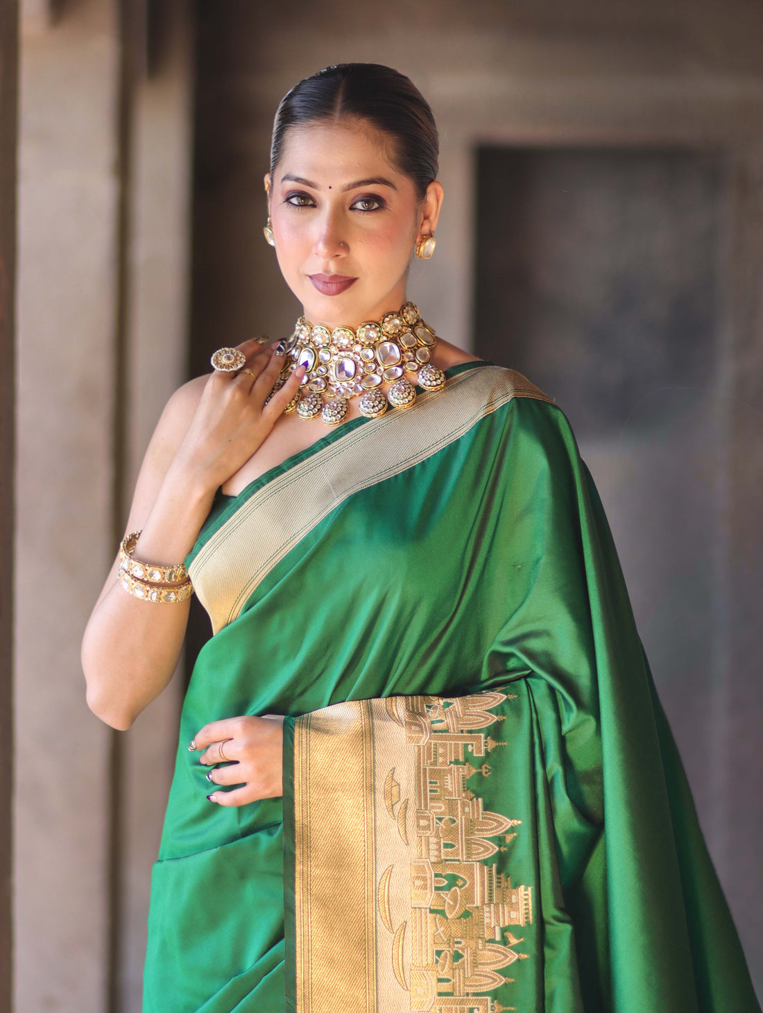 Handloom Semi Kathan Silk Saree with Ganga Ghat Border