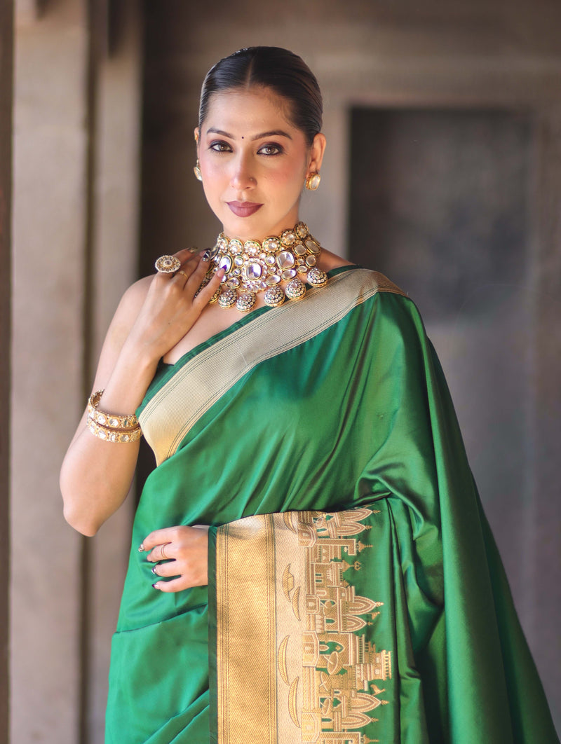 Handloom Semi Kathan Silk Saree with Ganga Ghat Border