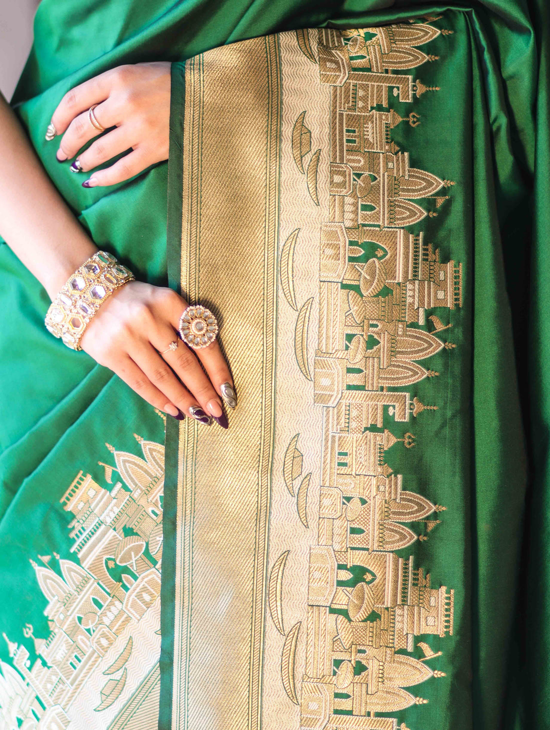 Handloom Semi Kathan Silk Saree with Ganga Ghat Border