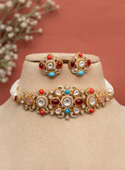 Antique Golden Kundan Brass Necklace Set