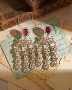 Royal Amethyst Zircon Polki Chandelier Earrings