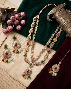 Rajsi Meenakari Long Heritage Necklace Set with Earrings & Maang Tikka