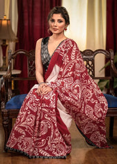 White Pure Mul Cotton Hand-Batik Saree