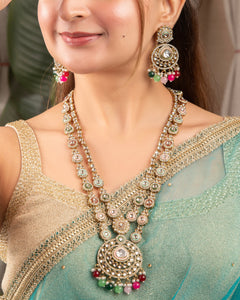 Aarohi Meenakari Long Necklace Set with Earrings & Maang Tikka