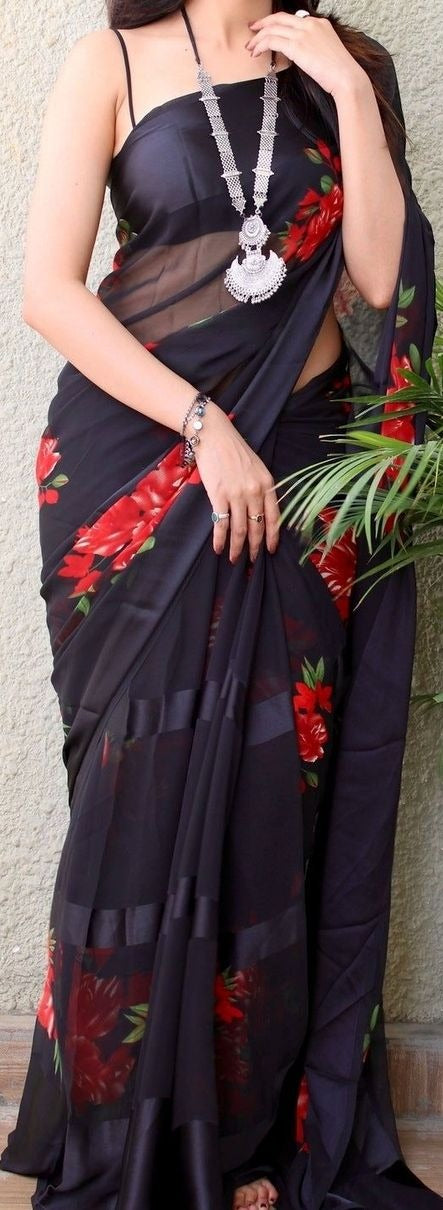 Pure Silk Georgette Floral Print Saree