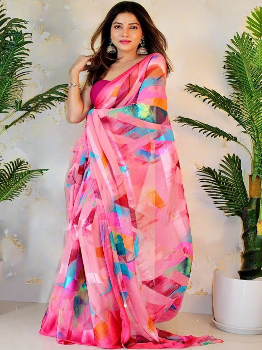 Pure Silk Georgette Floral Print Saree