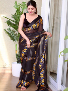 Pure Silk Georgette Floral Print Saree