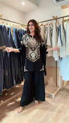 Black Modal Heavily Embroidered Kaftan