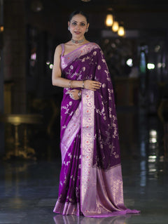 Royal Purple Banarasi Handloom Tissue Saree with Butti Design & Sthiched Blouse