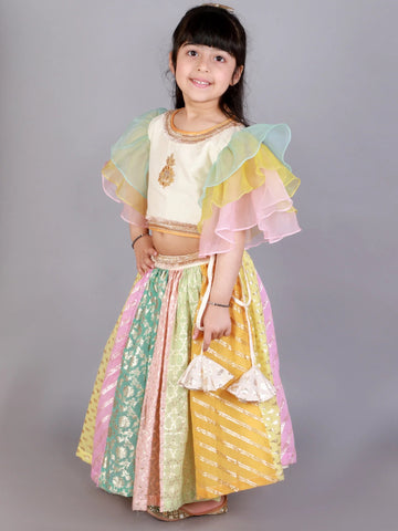 Off White Multi-Color Organza Lehenga Set